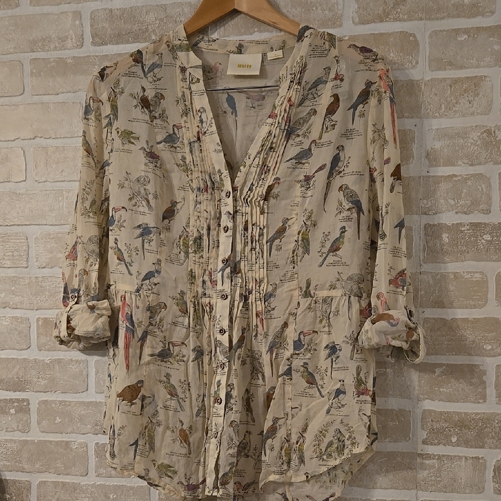Maeve By Anthropolgie Bird Print Blouse